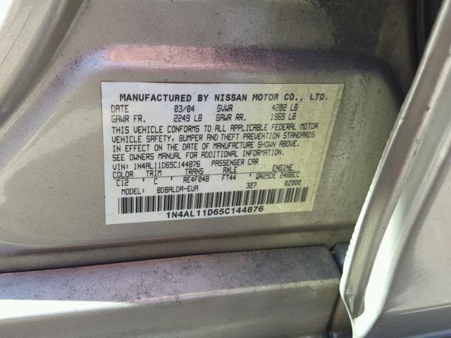 1N4AL11D65C144876 - 2005 NISSAN ALTIMA S BEIGE photo 10