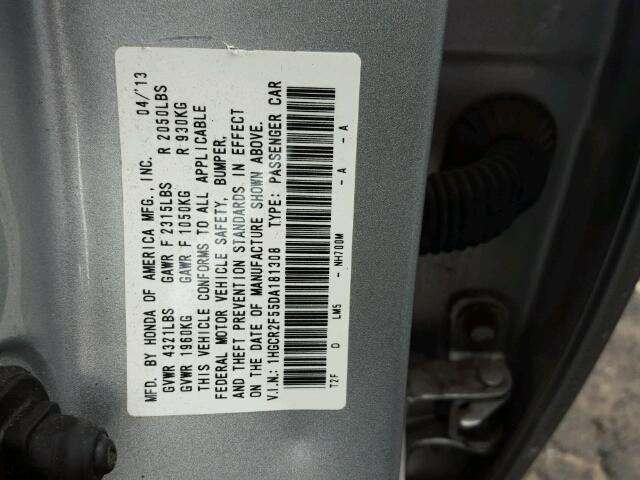 1HGCR2F55DA181308 - 2013 HONDA ACCORD SPO SILVER photo 10