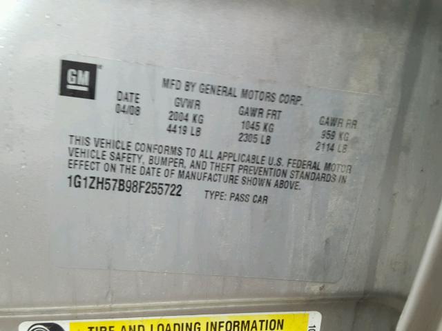 1G1ZH57B98F255722 - 2008 CHEVROLET MALIBU 1LT 银色 照片 10