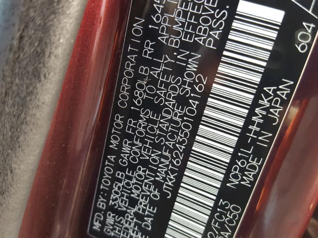 JTKKT624350104162 - 2005 TOYOTA SCION XA MAROON photo 10