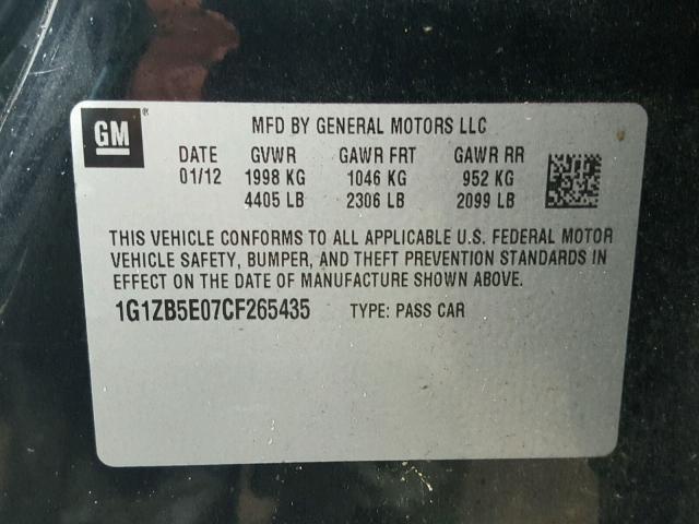 1G1ZB5E07CF265435 - 2012 CHEVROLET MALIBU LS Qara foto 10