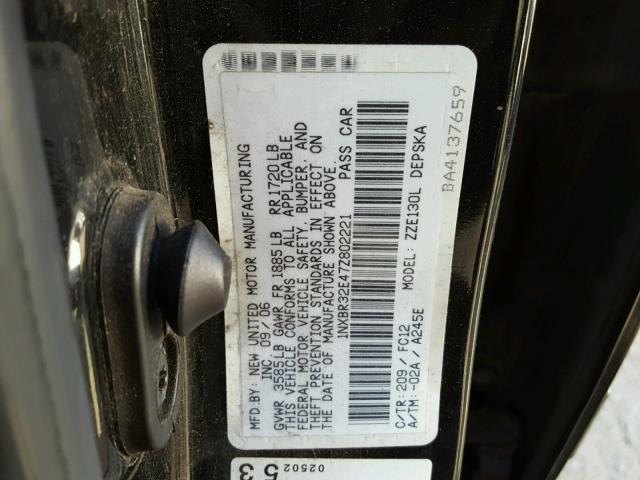 1NXBR32E47Z802221 - 2007 TOYOTA COROLLA S BLACK photo 10