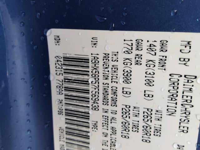 1A8HX58P57F569438 - 2007 CHRYSLER ASPEN LIMI BLUE photo 10