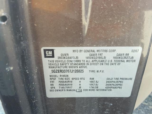 5GZER33767J126825 - 2007 SATURN OUTLOOK SP ყავისფერი ფოტო 10