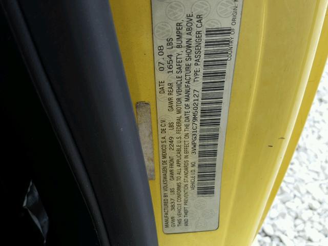 3VWPG31C79M502127 - 2009 VOLKSWAGEN NEW BEETLE Sarı foto 10