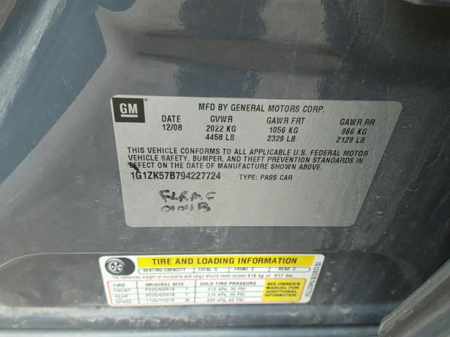 1G1ZK57B794227724 - 2009 CHEVROLET MALIBU GRAY photo 10