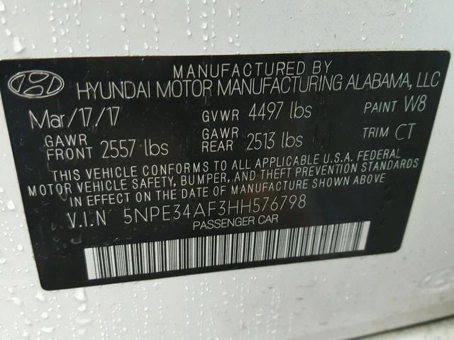 5NPE34AF3HH576798 - 2017 HYUNDAI SONATA SPO WHITE photo 10