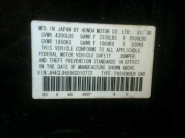 JH4CL96886C010772 - 2006 ACURA TSX BLACK photo 10