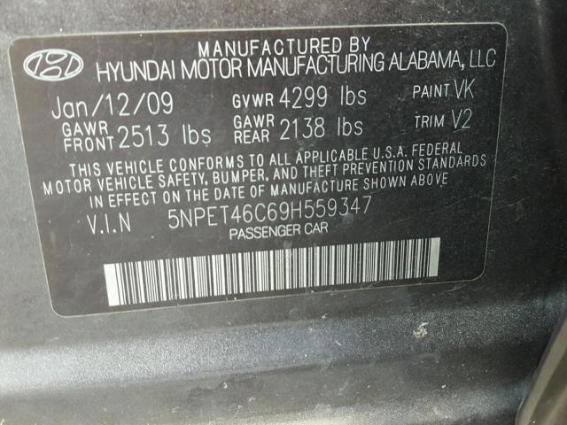 5NPET46C69H559347 - 2009 HYUNDAI SONATA GLS BROWN photo 10