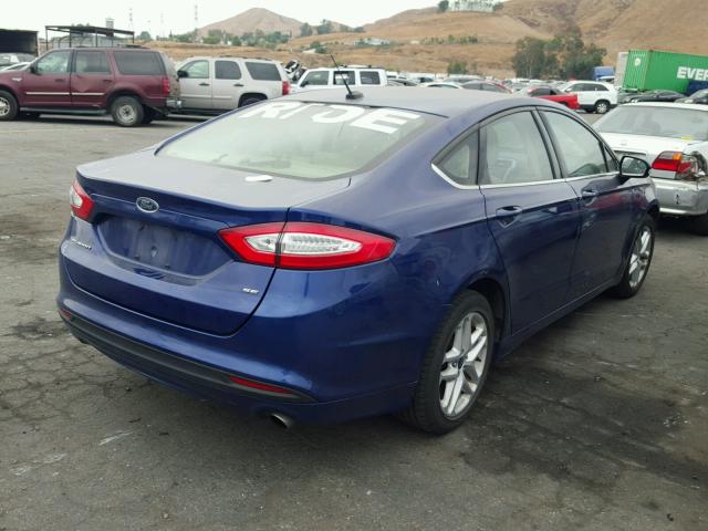 3FA6P0H79DR262991 - 2013 FORD FUSION SE BLUE photo 4