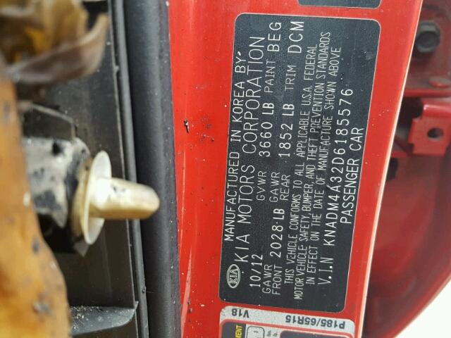 KNADM4A32D6185576 - 2013 KIA RIO LX Կարմիր լուսանկար 10