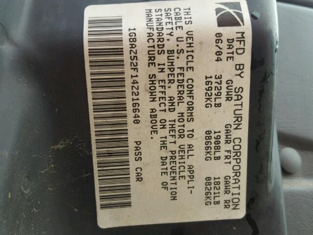 1G8AZ52F14Z216640 - 2004 SATURN ION LEVEL WHITE photo 10