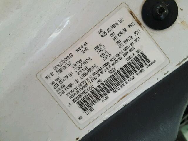3D7KA28663G742841 - 2003 DODGE RAM 2500 S WHITE photo 10