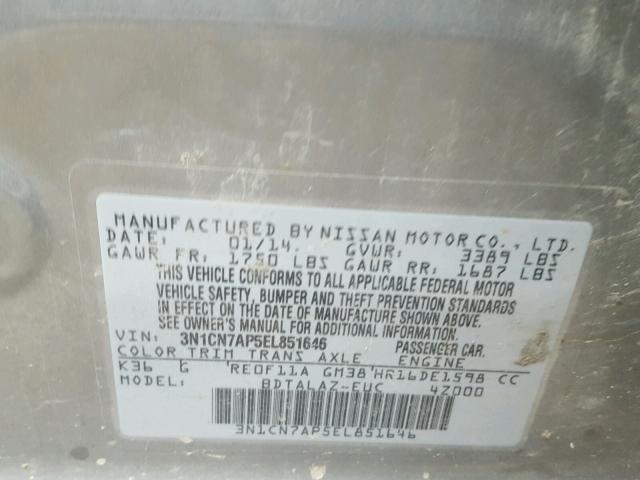 3N1CN7AP5EL851646 - 2014 NISSAN VERSA S GRAY photo 10