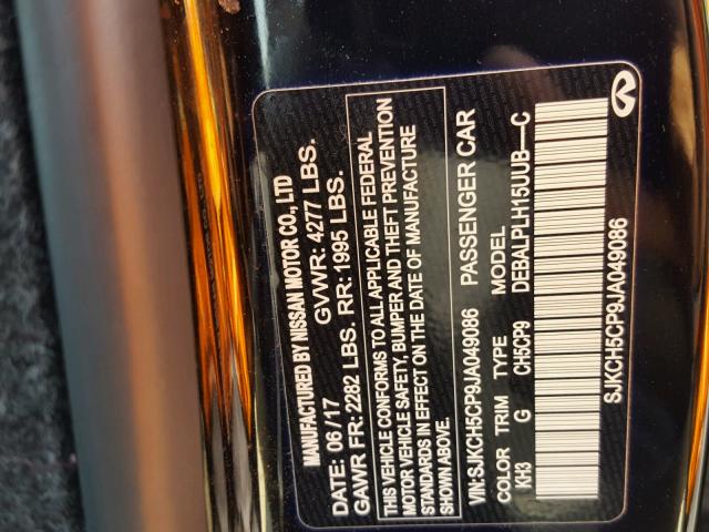 SJKCH5CP9JA049086 - 2018 INFINITI QX30 BASE BLACK photo 10