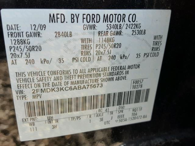 2FMDK3KC6ABA75673 - 2010 FORD EDGE LIMIT BLACK photo 10