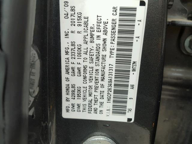 1HGCP26349A131317 - 2009 HONDA ACCORD GRAY photo 10