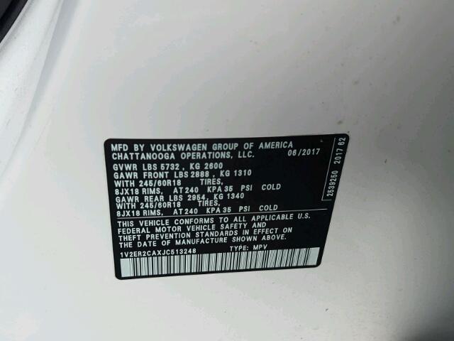 1V2ER2CAXJC513248 - 2018 VOLKSWAGEN ATLAS SEL Ağ foto 10
