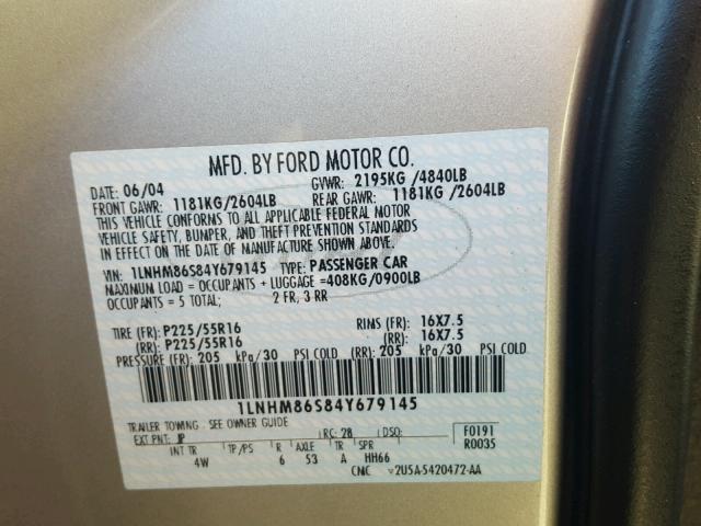 1LNHM86S84Y679145 - 2004 LINCOLN LS 银色 照片 10