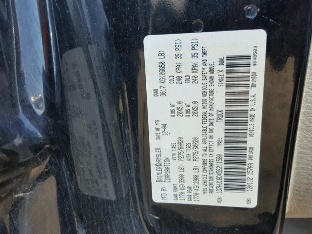 1D7HU18D45S211580 - 2005 DODGE RAM 1500 S BLACK photo 10