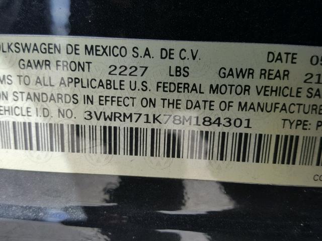 3VWRM71K78M184301 - 2008 VOLKSWAGEN JETTA SE BLACK photo 10