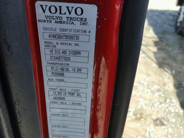 4V4NC9GH75N388730 - 2005 VOLVO VN VNL RED photo 10