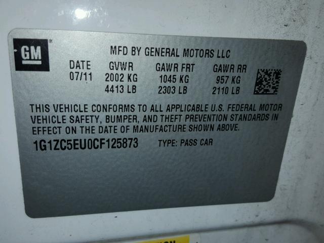 1G1ZC5EU0CF125873 - 2012 CHEVROLET MALIBU 1LT WHITE photo 10