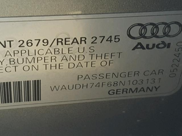 WAUDH74F68N103131 - 2008 AUDI A6 3.2 QUA SILVER photo 10