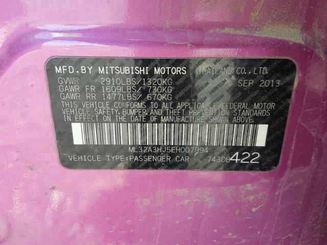 ML32A3HJ5EH007994 - 2014 MITSUBISHI MIRAGE DE PINK photo 10