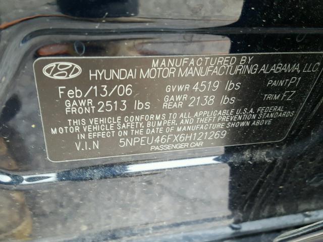 5NPEU46FX6H121269 - 2006 HYUNDAI SONATA GLS BLACK photo 10