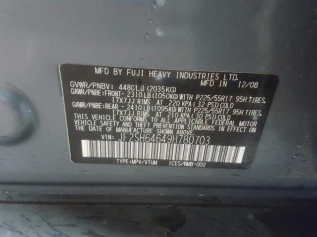 JF2SH64649H780703 - 2009 SUBARU FORESTER 2 GREEN photo 10
