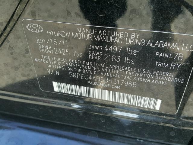 5NPEC4AB6BH317968 - 2011 HYUNDAI SONATA SE BLACK photo 10