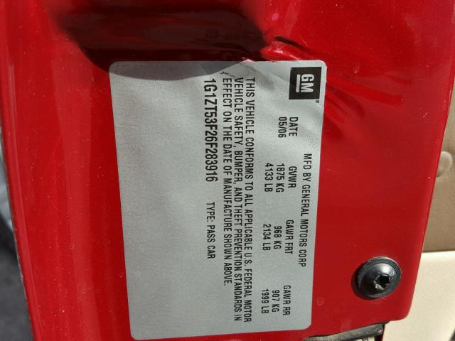 1G1ZT53F26F283916 - 2006 CHEVROLET MALIBU LT Qırmızı foto 10