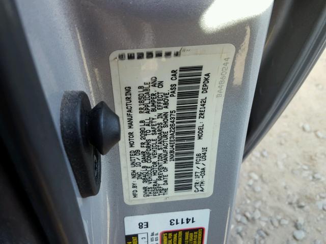 1NXBU4EE3AZ264375 - 2010 TOYOTA COROLLA BA SILVER photo 10