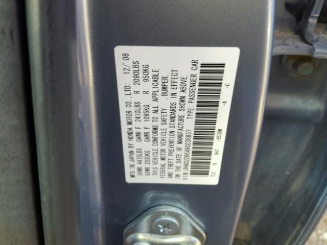 JH4CU26649C036857 - 2009 ACURA TSX GRAY photo 10