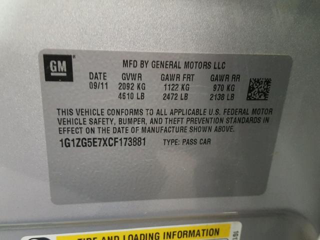 1G1ZG5E7XCF173881 - 2012 CHEVROLET MALIBU LTZ 银色 照片 10