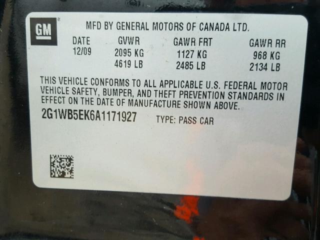 2G1WB5EK6A1171927 - 2010 CHEVROLET IMPALA BLACK photo 10