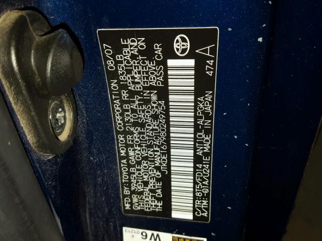 JTKDE167980249754 - 2008 TOYOTA SCION TC 蓝色 照片 10