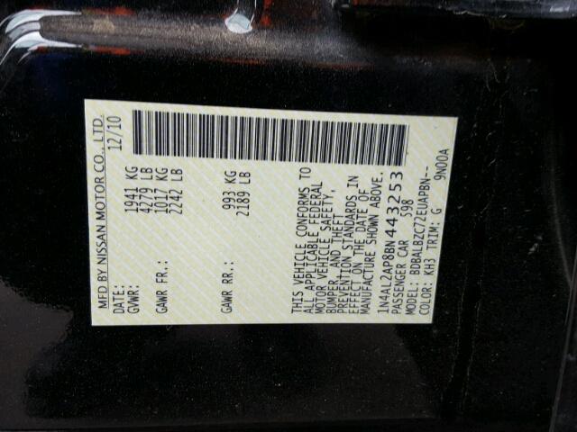 1N4AL2AP8BN443253 - 2011 NISSAN ALTIMA BAS BLACK photo 10