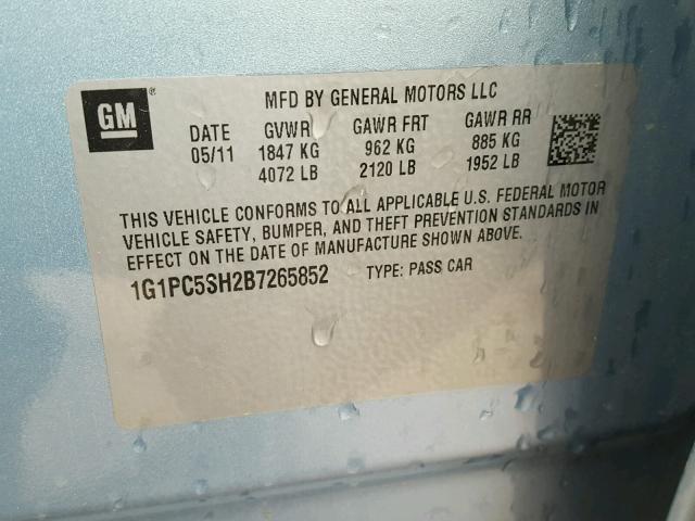 1G1PC5SH2B7265852 - 2011 CHEVROLET CRUZE LS BLUE photo 10