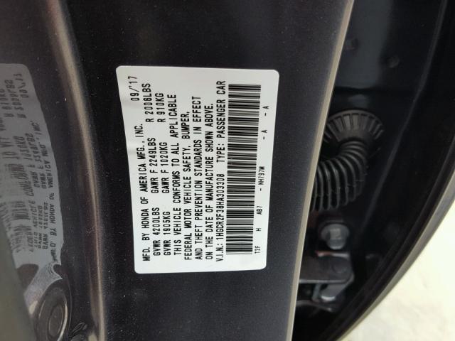 1HGCR2F38HA303308 - 2017 HONDA ACCORD CHARCOAL photo 10