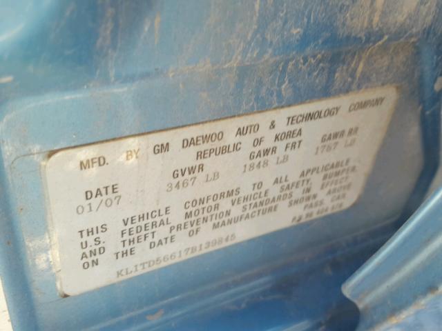 KL1TD56617B139845 - 2007 CHEVROLET AVEO BASE Көк фото 10