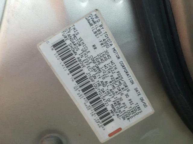 JT6HF10U7Y0154721 - 2000 LEXUS RX 300 SILVER photo 10