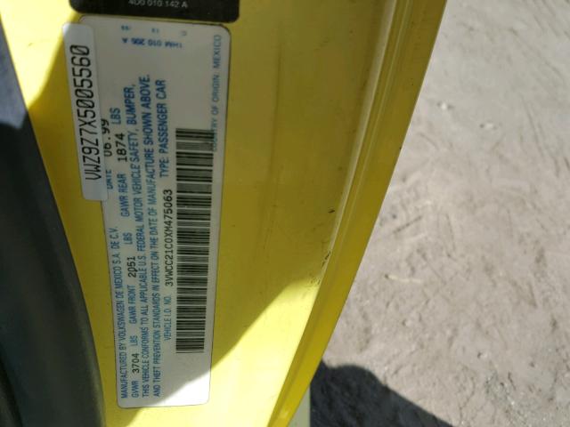 3VWCC21C0XM475063 - 1999 VOLKSWAGEN NEW BEETLE 黄色 照片 10