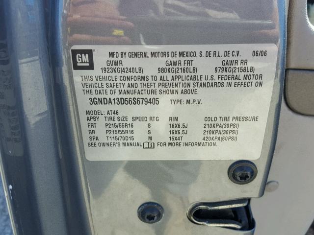 3GNDA13D56S679405 - 2006 CHEVROLET HHR LS Gris foto 10