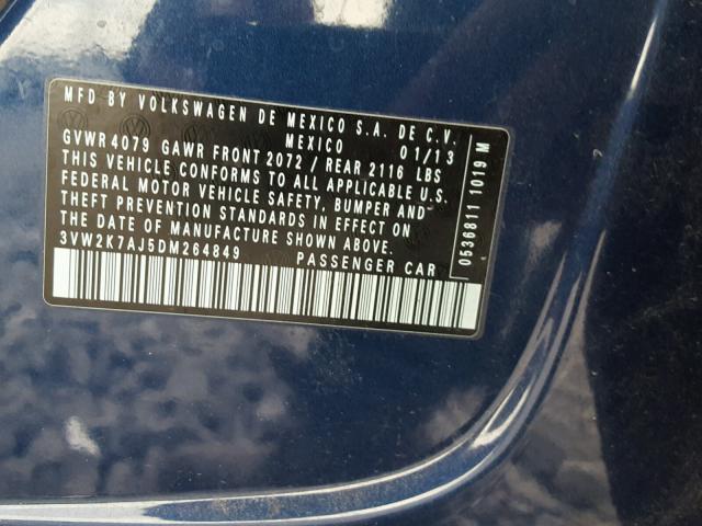3VW2K7AJ5DM264849 - 2013 VOLKSWAGEN JETTA BASE BLUE photo 10