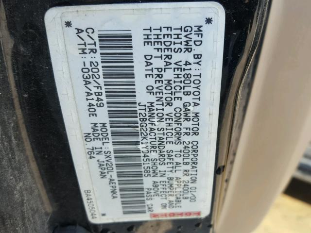 JT2BG22K1Y0451585 - 2000 TOYOTA CAMRY CE BLACK photo 10