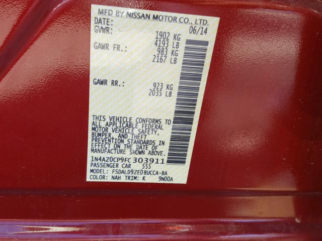 1N4AZ0CP9FC303911 - 2015 NISSAN LEAF S RED photo 10