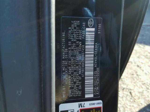 4T1BE46K29U867458 - 2009 TOYOTA CAMRY BASE შავი ფოტო 10