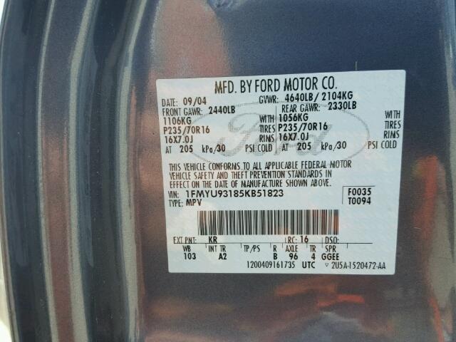 1FMYU93185KB51823 - 2005 FORD ESCAPE XLT BLUE photo 10